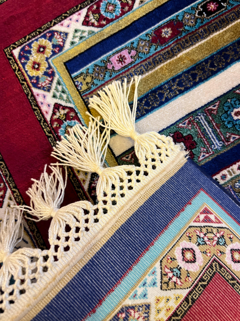 Red Blue Anatolian Style Luxury Silk Decorative Rug, Tapestry