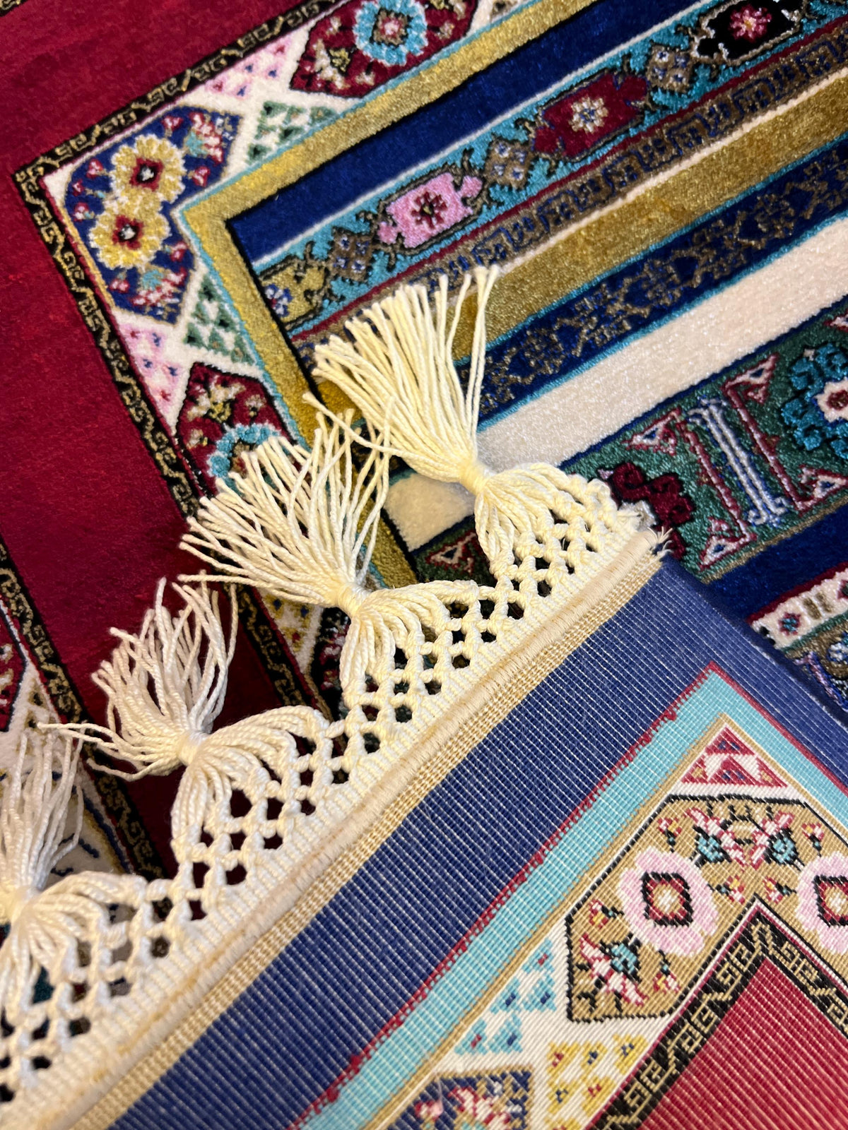 Red Blue Anatolian Style Luxury Silk Decorative Rug, Tapestry