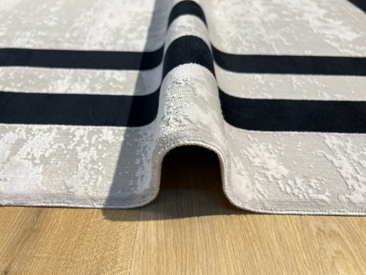 5x8 ft Gray and Black Bamboo Area Rug, Modern Turkish Carpet