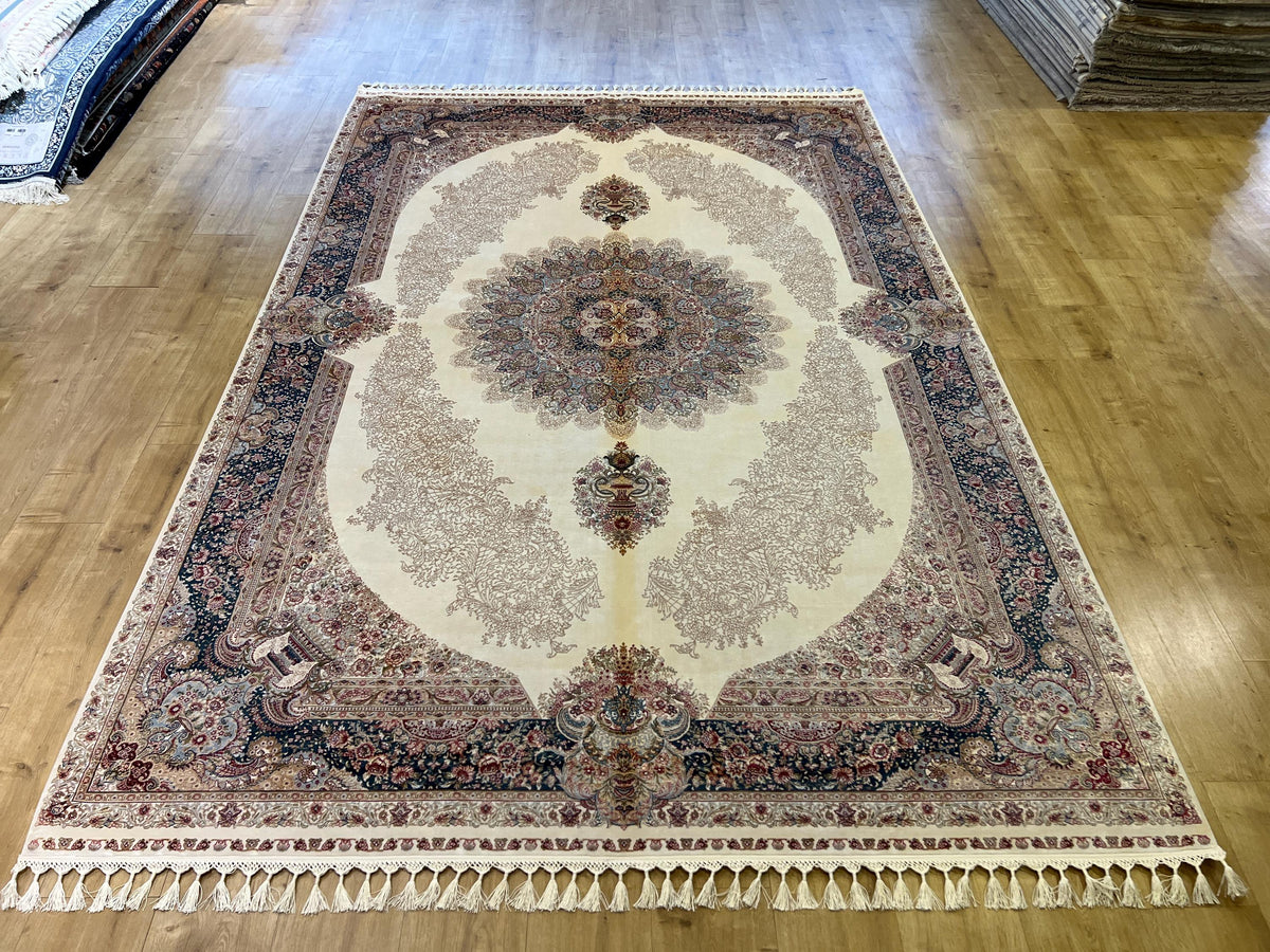 5x8 ft Blue Cream Luxury Silk Rug, Classic Turkish Style Carpet