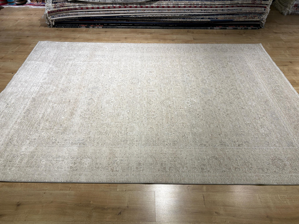Beige Cream Floral Bamboo Rug with Traditional Modern Distressed Patterns