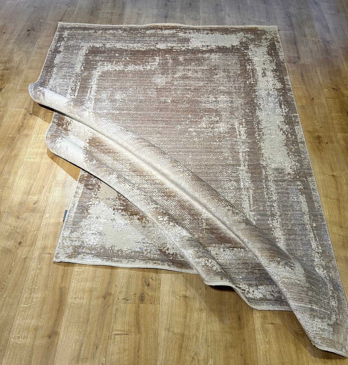 Brown Beige Bamboo Rug, Abstract Modern Area Rug