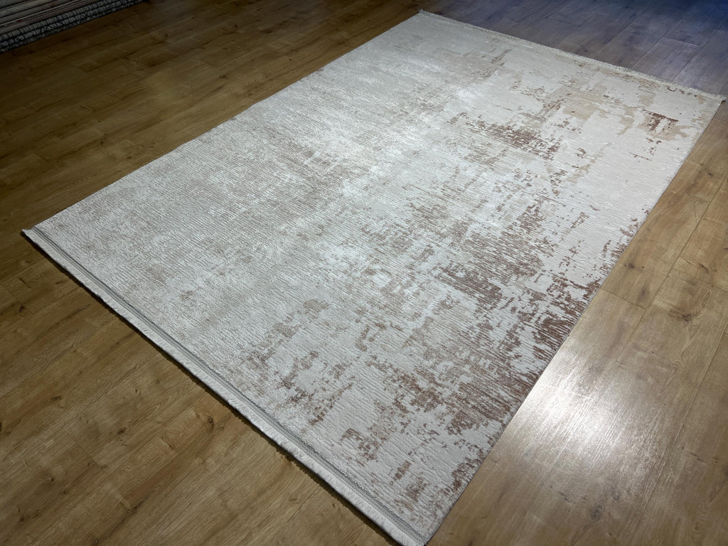 5x8 ft Ivory Brown Abstract Bamboo Rug - Modern Minimalist Rug