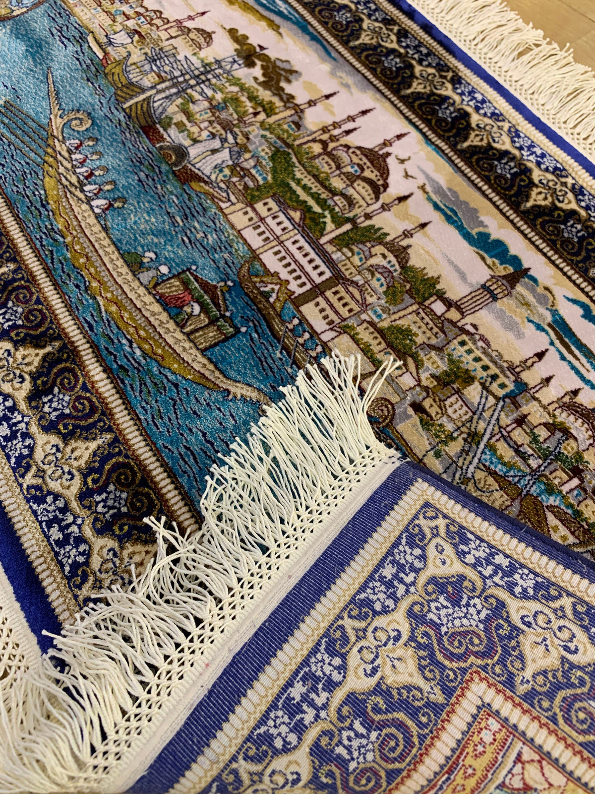 Silk Table Mat, Tapestry, Ottoman Coastal View Rug (2.95X1.32ft)