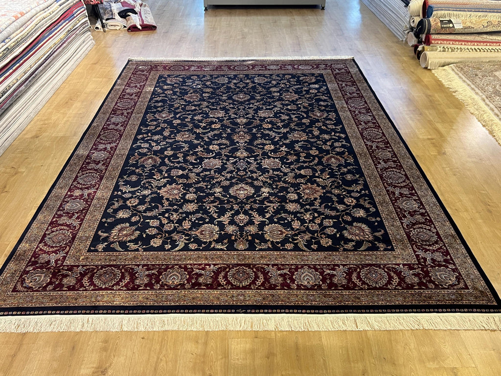 Dark Blue Silk Palace Rug, Turkish Oushak Style, 8x11 ft