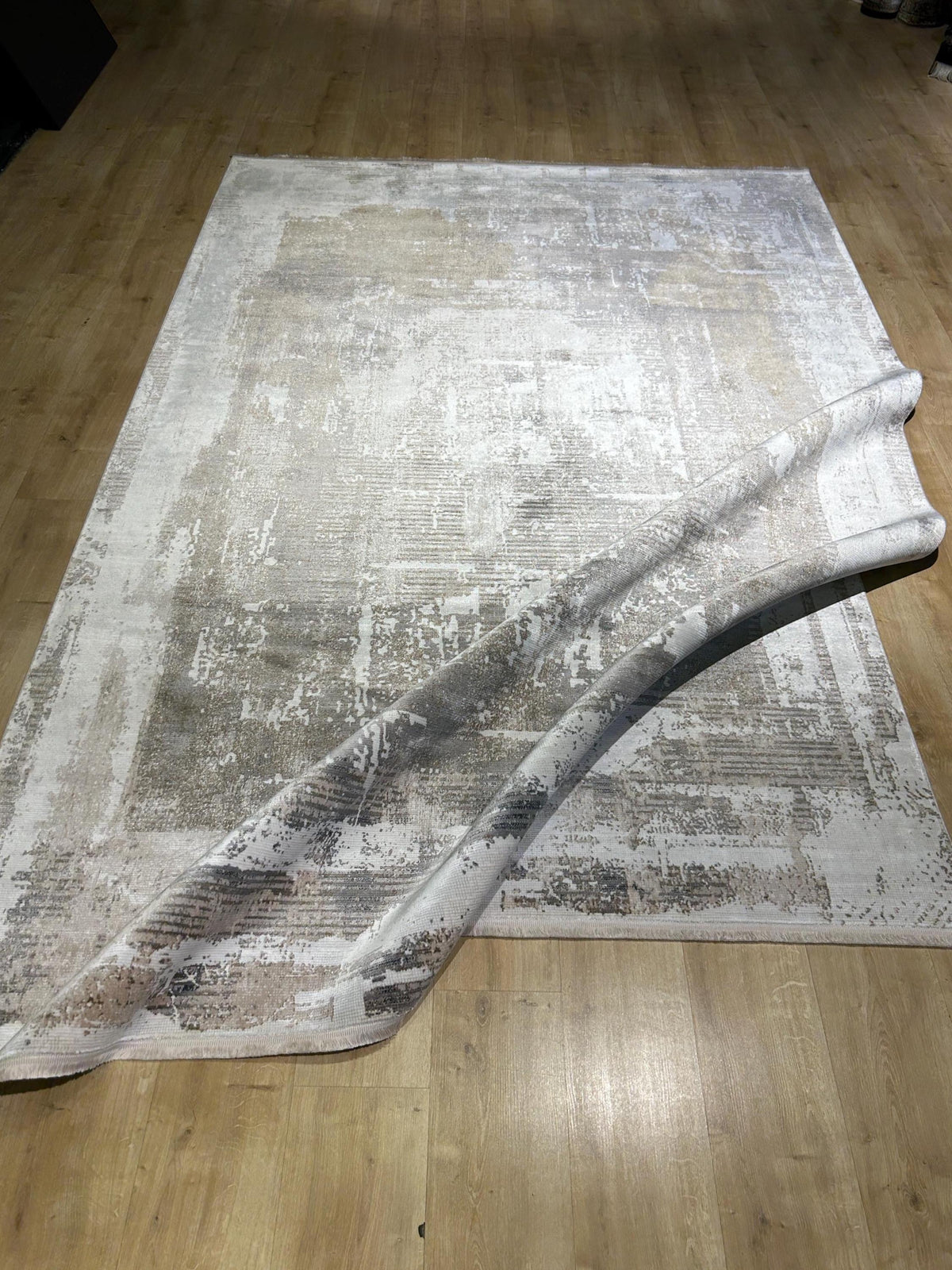 7x10 Ft Gray Beige Bamboo Rug, Abstract Bamboo Carpet, Modern Home Decor