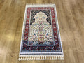 2.62X4.10 ft Ivory Red Silk Prayer Rug, Luxury Muslim Janamaz Mat