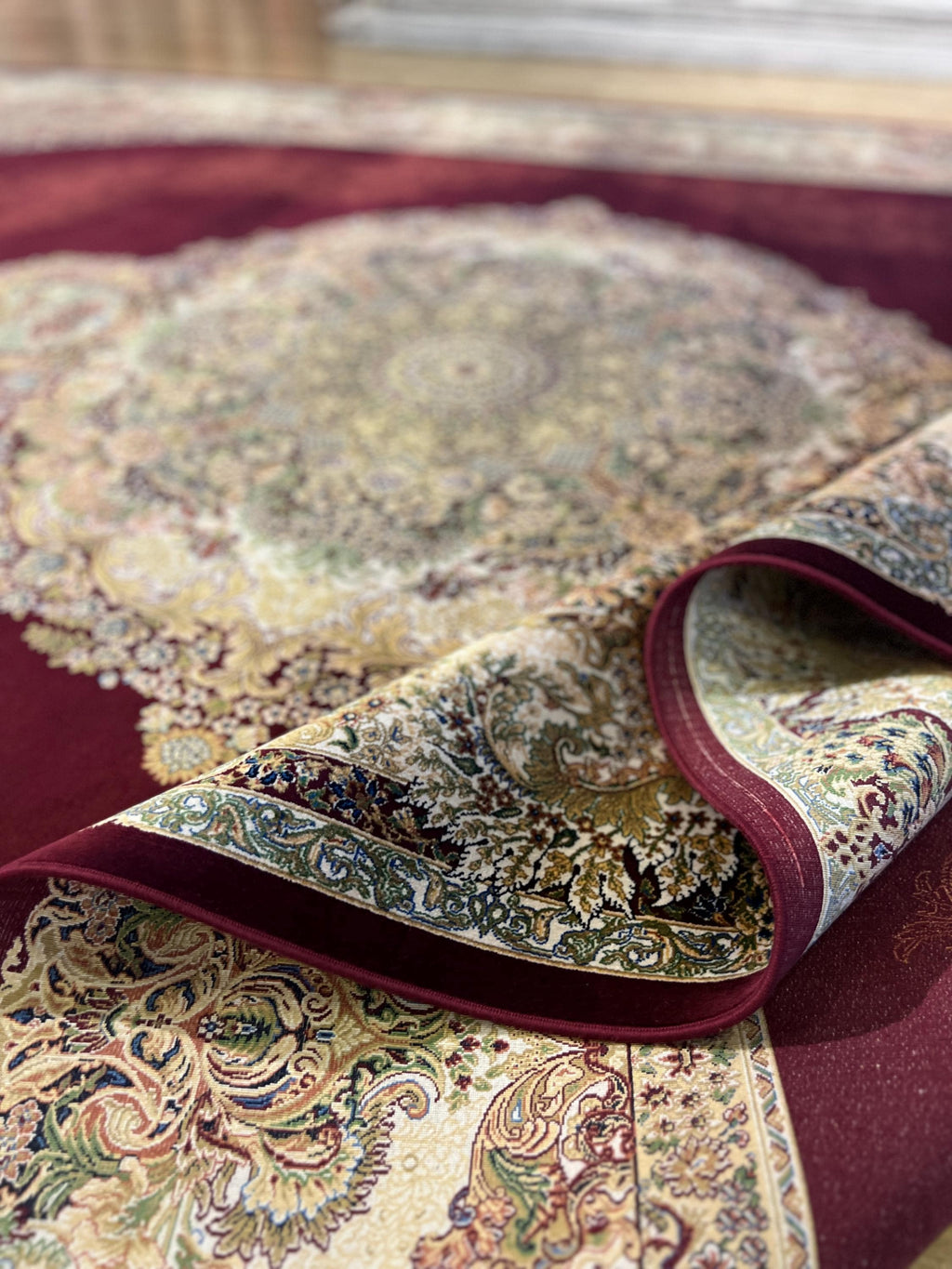 Red Beige Silk Palace Rug, 8x11 ft, Turkish Carpet
