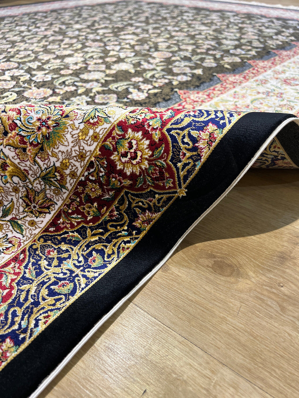 Oversize Floral Silk Turkish Rug, 7x10 ft, Living Room Carpet