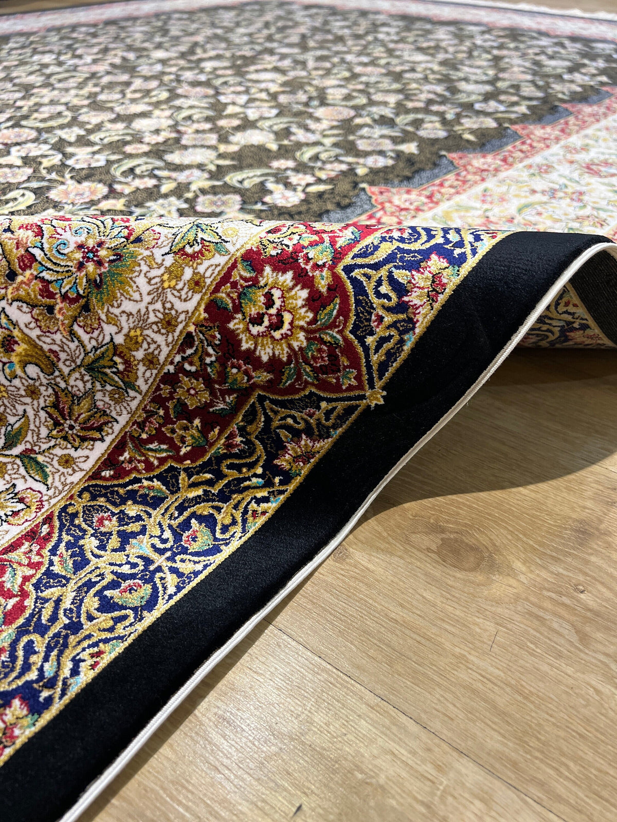 Oversize Floral Silk Turkish Rug, 7x10 ft, Living Room Carpet