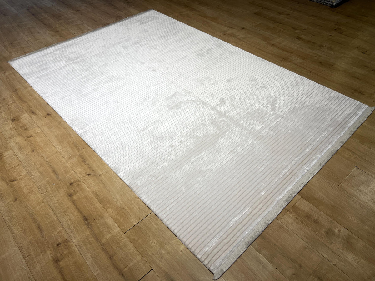 5x8 ft Ivory Cream Striped Bamboo Rug, Soft Modern Carpet