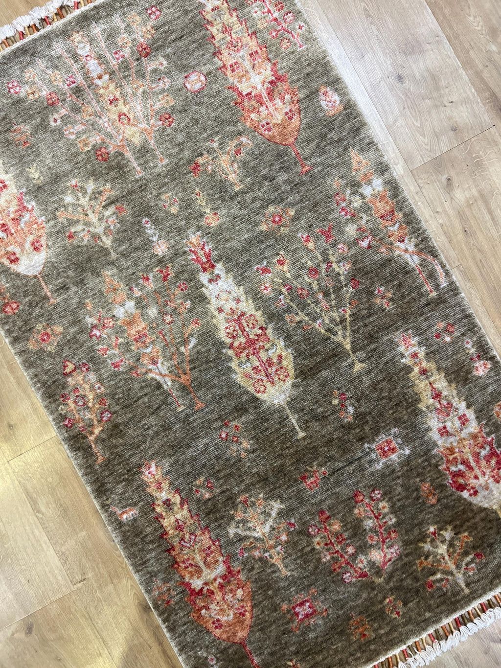 3x5 ft Green Carpet, Anatolian Style, Turkish Nostalgia Rug, Tree Pattern Rug