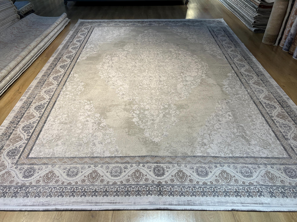 Gray Bamboo Rug, 10x13 ft, Large Classic Medallion Design Area Rug