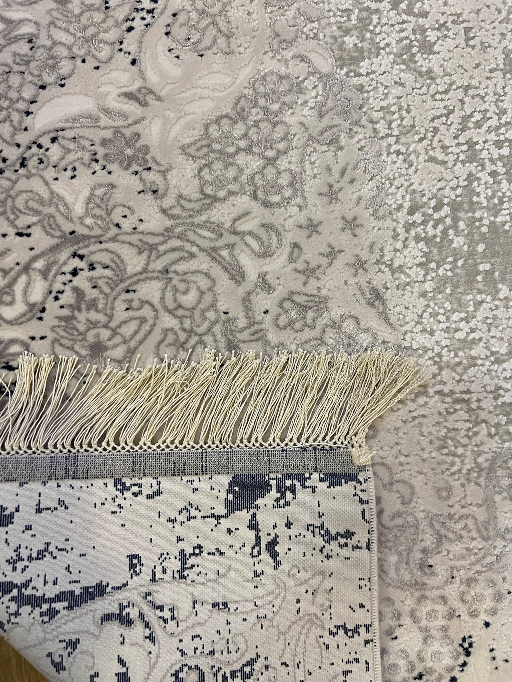 Blue Gray Bamboo Rug, Medallion Design Rug, 5x8 ft