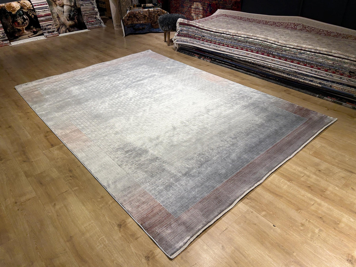 7x10 ft Gray Brick Colour Bamboo Rug, Minimalist Modern Rug