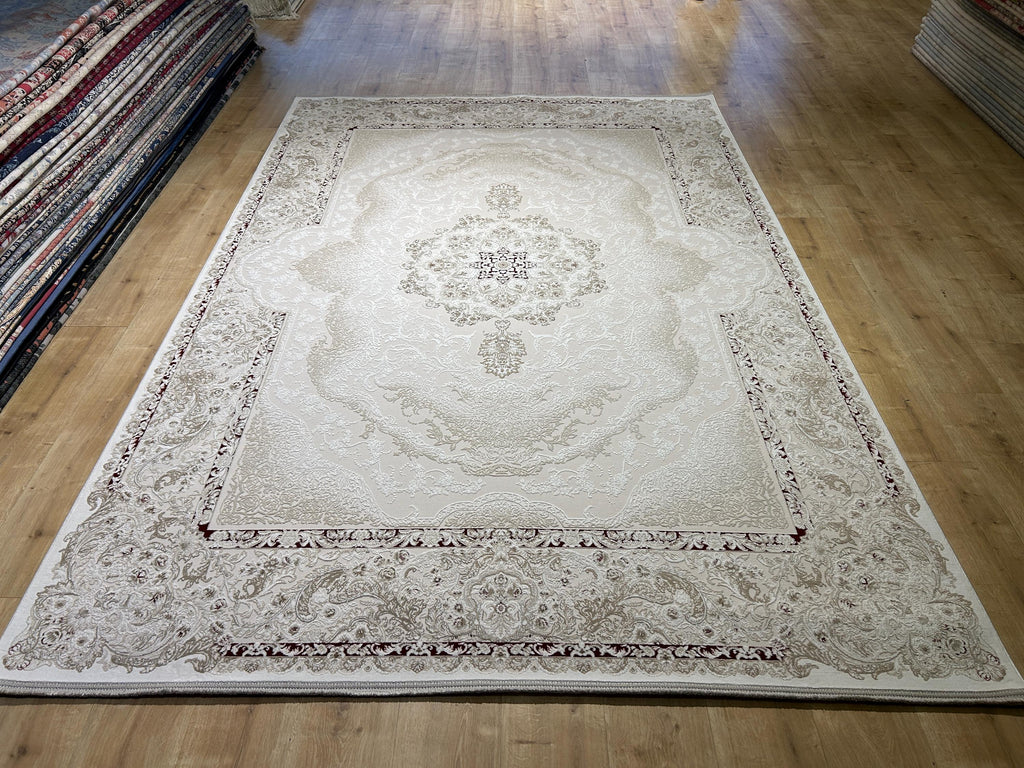 Beige Red Bamboo Rug, Classic Medallion Bamboo Carpet, Turkish Style Home Decor