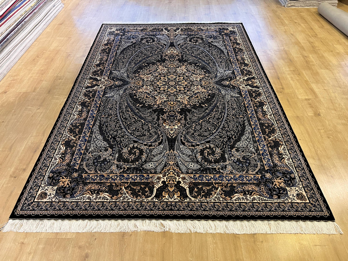7x10 Modal Silk Rug, Ornate Medallion Pattern, Luxury Turkish Large Carpet