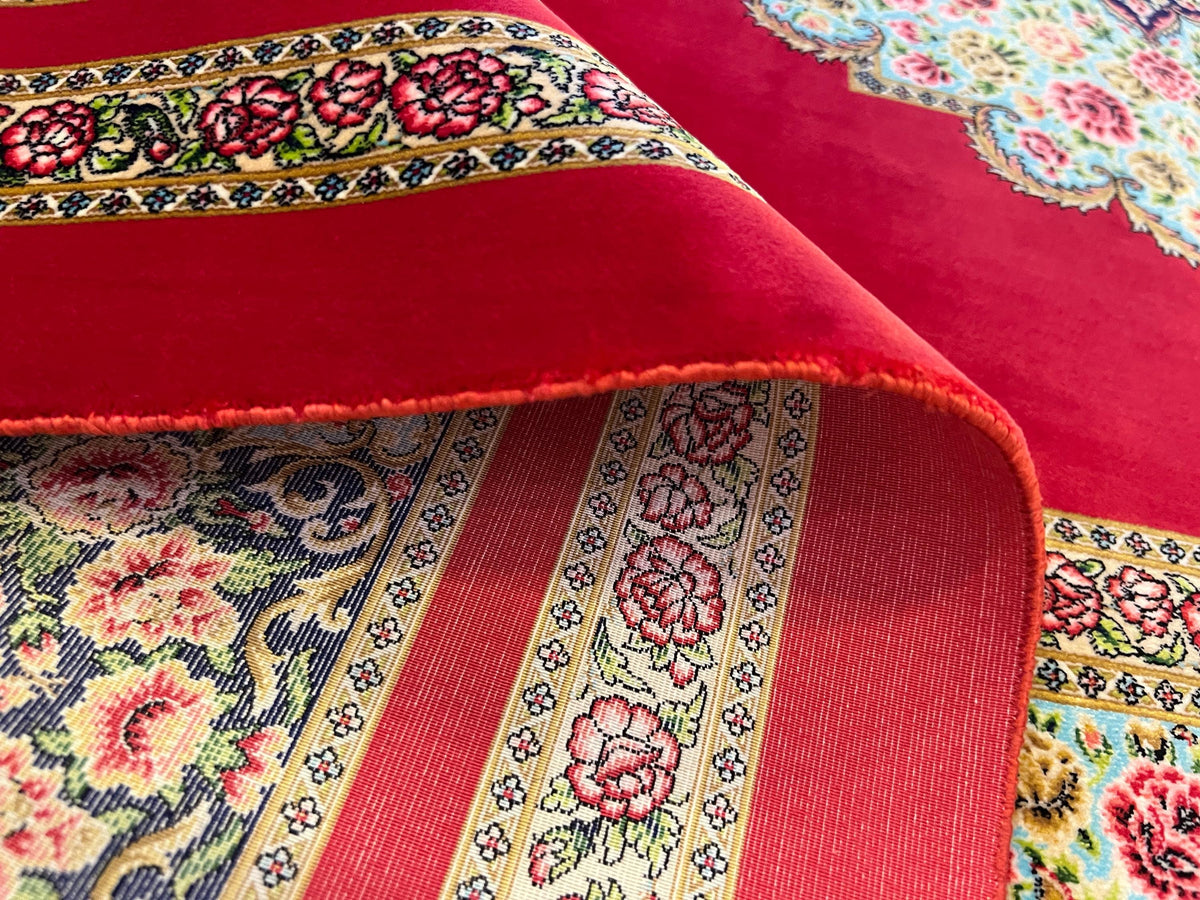 Floral Silk Rug, Floral Medallion and Border Design Classic Luxury Carpet