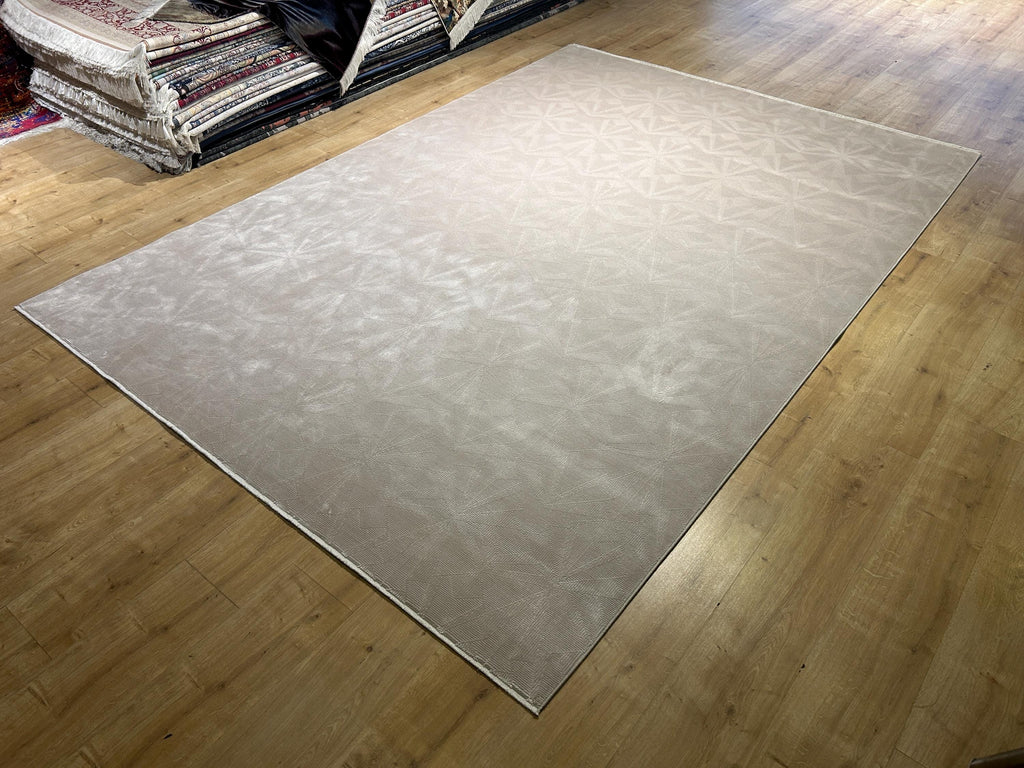 7x10 ft Ivory Cream Bamboo Rug, Geometric Striped Modern Area Rug