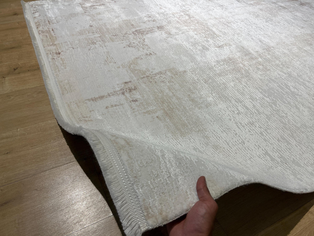 5x8 ft Ivory Brown Abstract Bamboo Rug - Modern Minimalist Rug