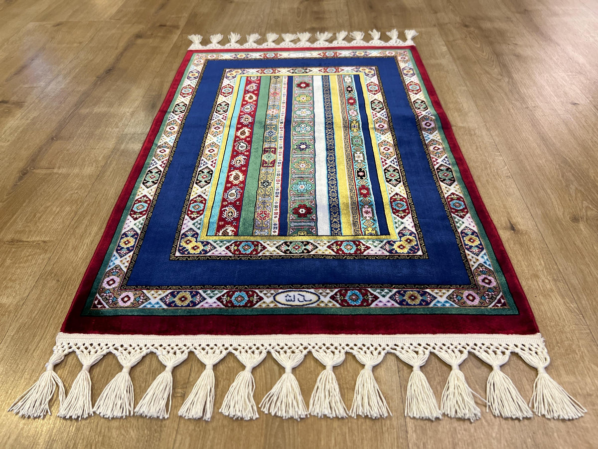 Blue Red Anatolian Style Luxury Silk Decorative Rug, Tapestry