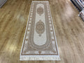 Cream Gold Medallion Silk Runner Rug, 3x10 ft, Classic Luxury Hallway Rug