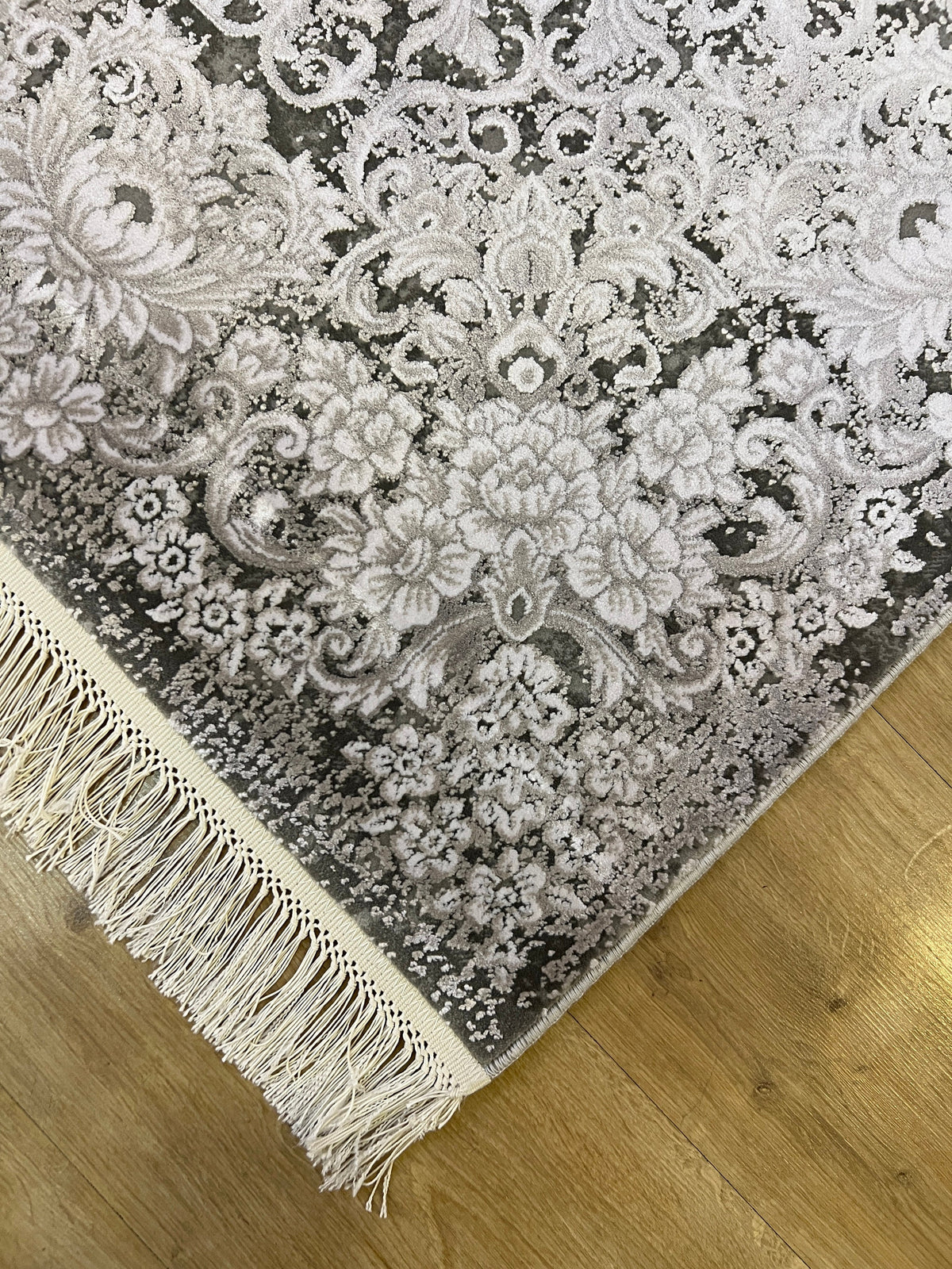 Gray Bamboo Rug, Turkish Medallion Design Carpet, Home Decor (5x8 ft)