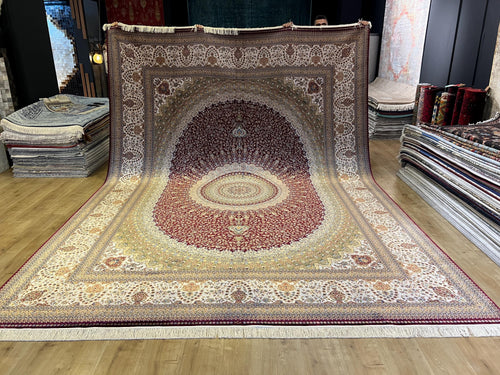 10x13 ft Red Silk Rug, Classic Medallion Design Traditional Rug