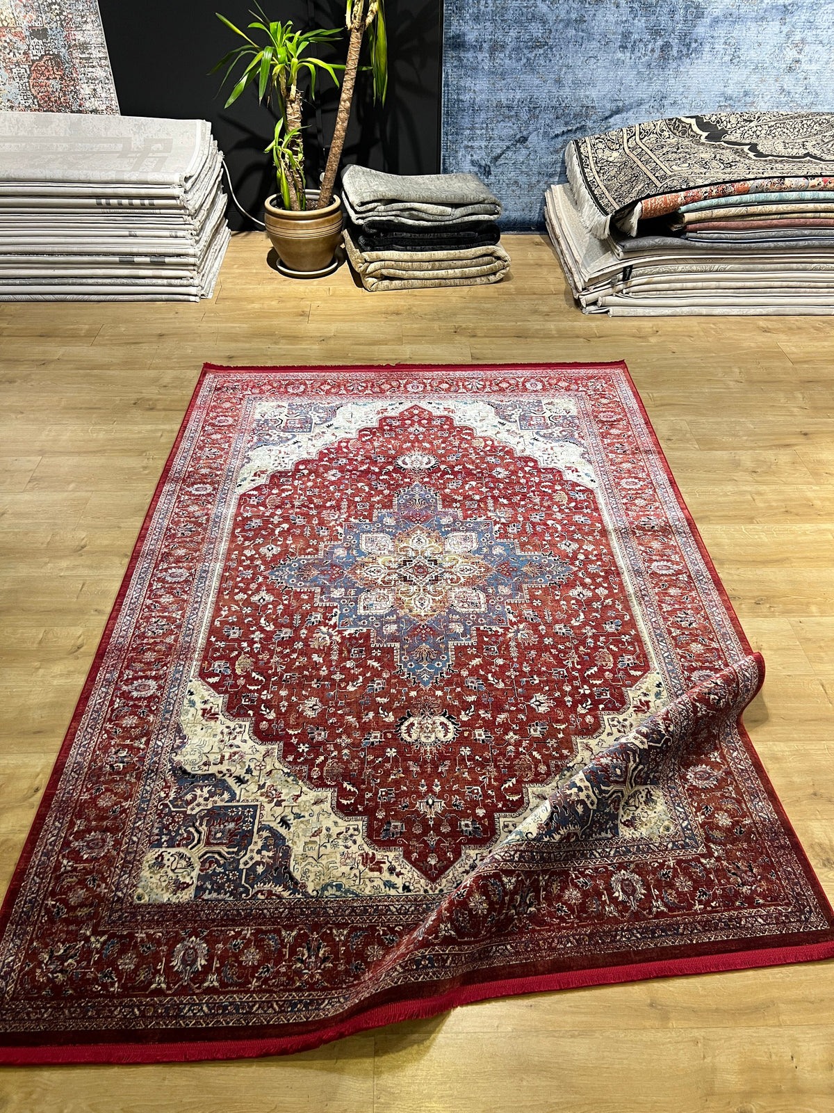 5x8 ft Red Bamboo Silk Rug, Turkish Traditional Carpet for Living Room