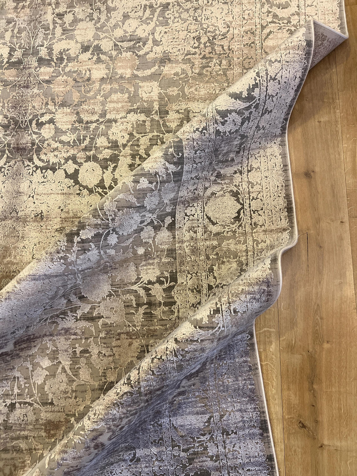 7x10 Gray Bamboo Acrylic Rug, Modern Medallion Pattern, Luxury Living Room Carpet