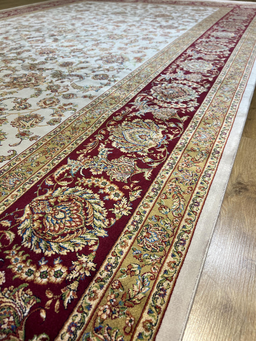 7x10 ft Turkish Silk Rug, Red Beige Floral Carpet
