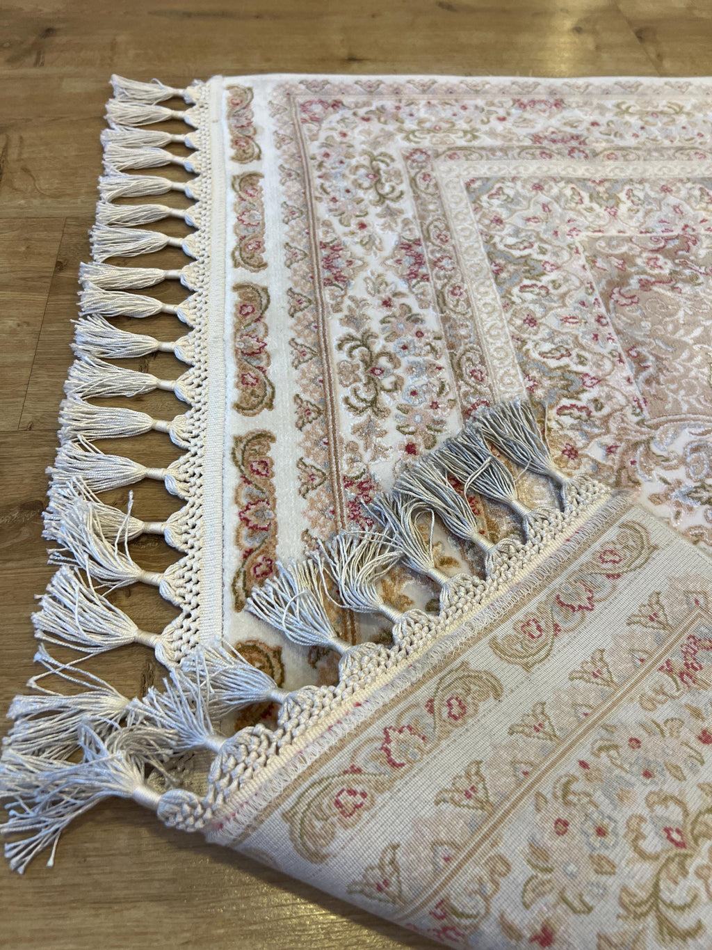 Cream Gold Medallion Silk Runner Rug, 3x10 ft, Classic Luxury Hallway Rug