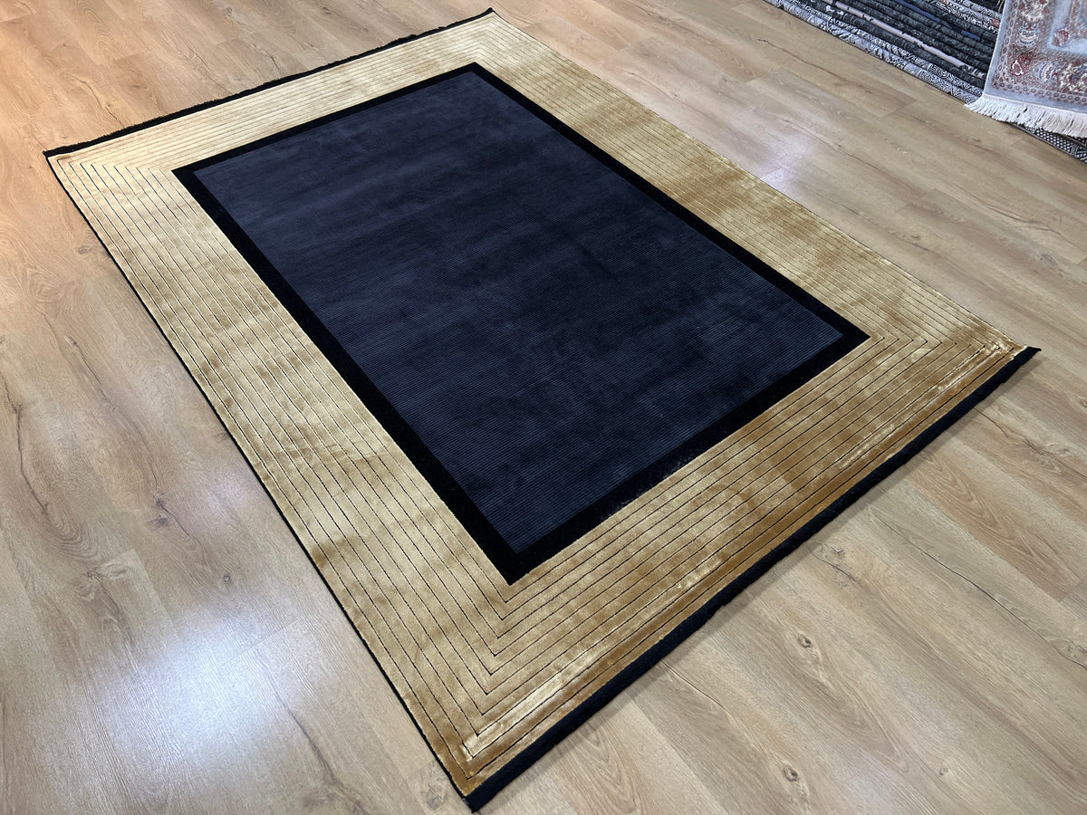 5x8 Turkish Modern Rug, Black & Gold Bamboo Acrylic Rug