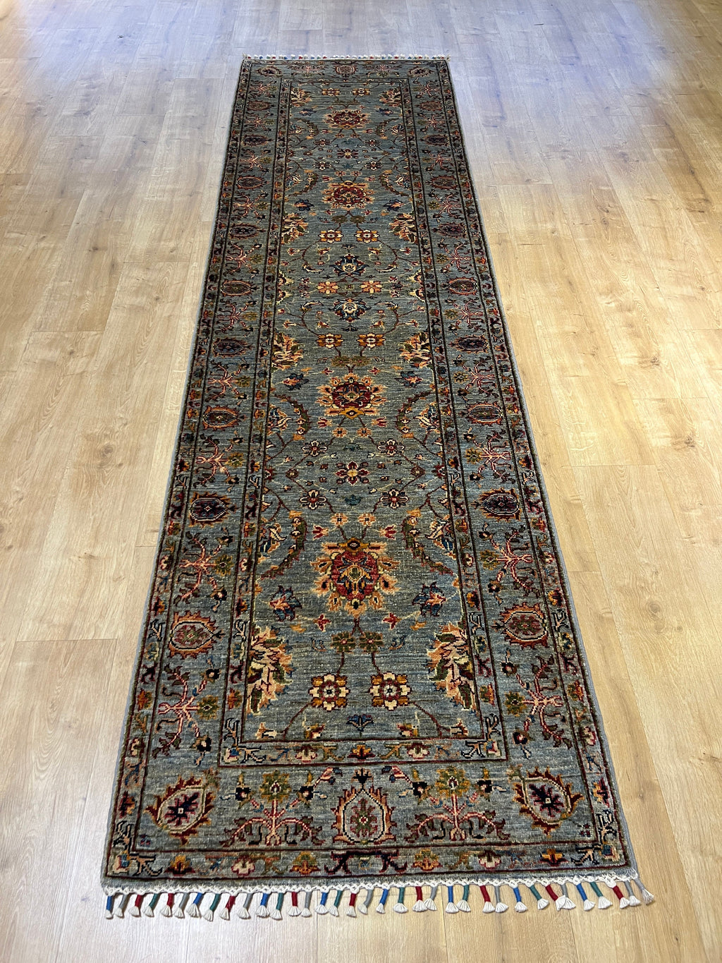 Blue Wool Rug, Traditional Turkish Style, 2.75x9.77 Ft