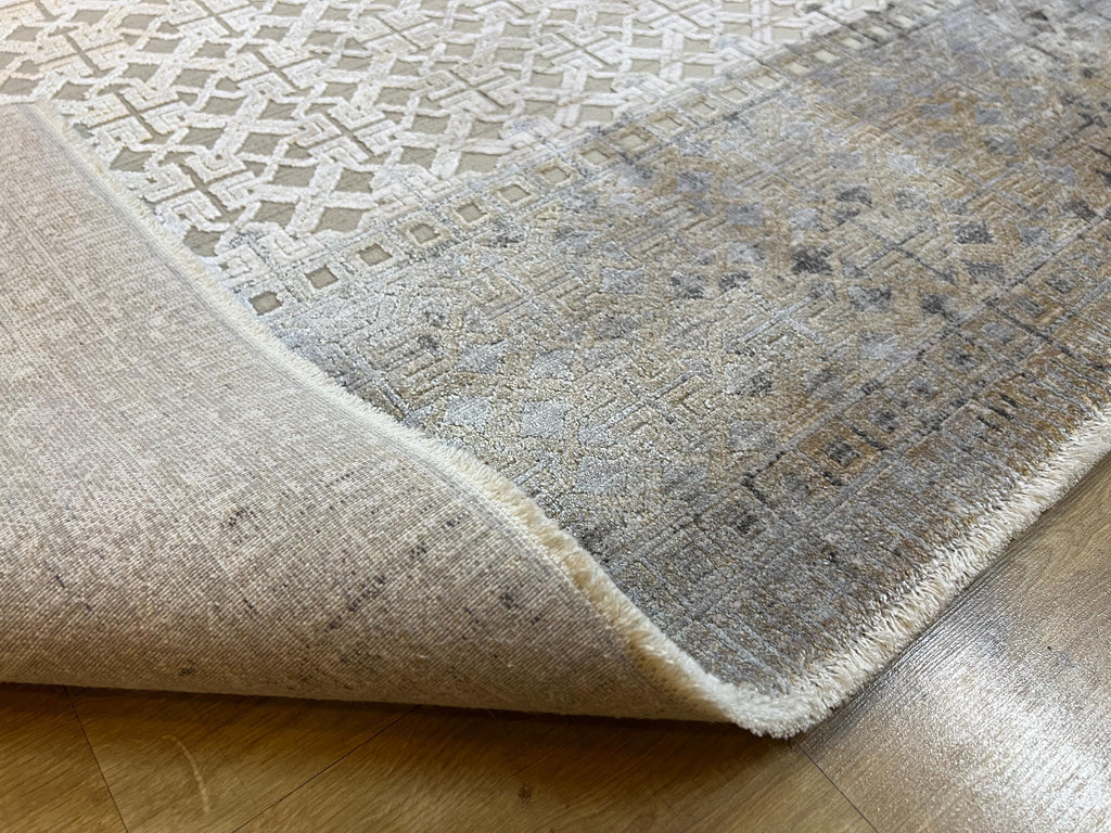 7x10 ft Gray Gold Geometric Bamboo Rug with Ethnic Modern Patterns
