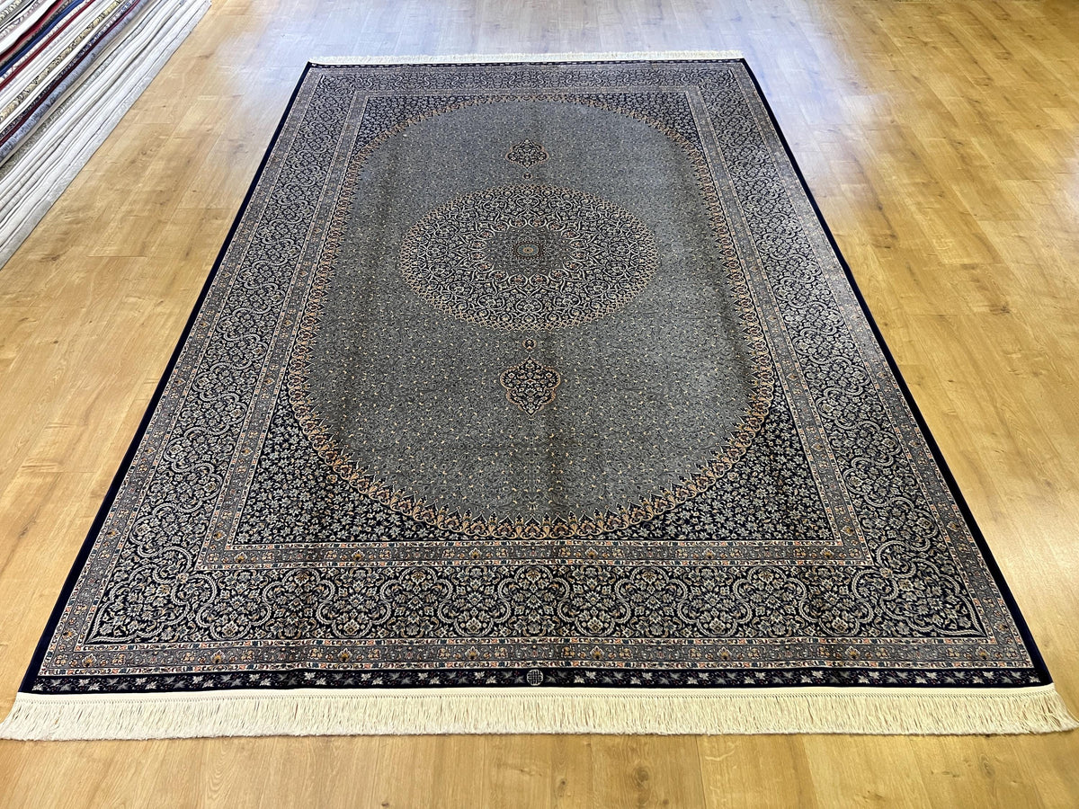 Gray Blue Turkish Silk Rug 7x10 ft, Oushak Style