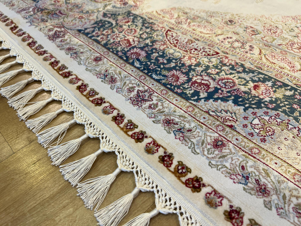 5x8 ft Blue Cream Luxury Silk Rug, Classic Turkish Style Carpet