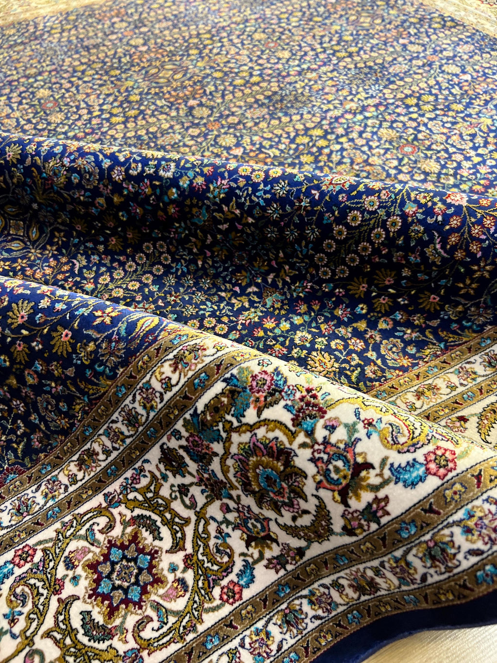 Floral Blue Modal Silk Rug, Turkish Carpet 5x8 ft
