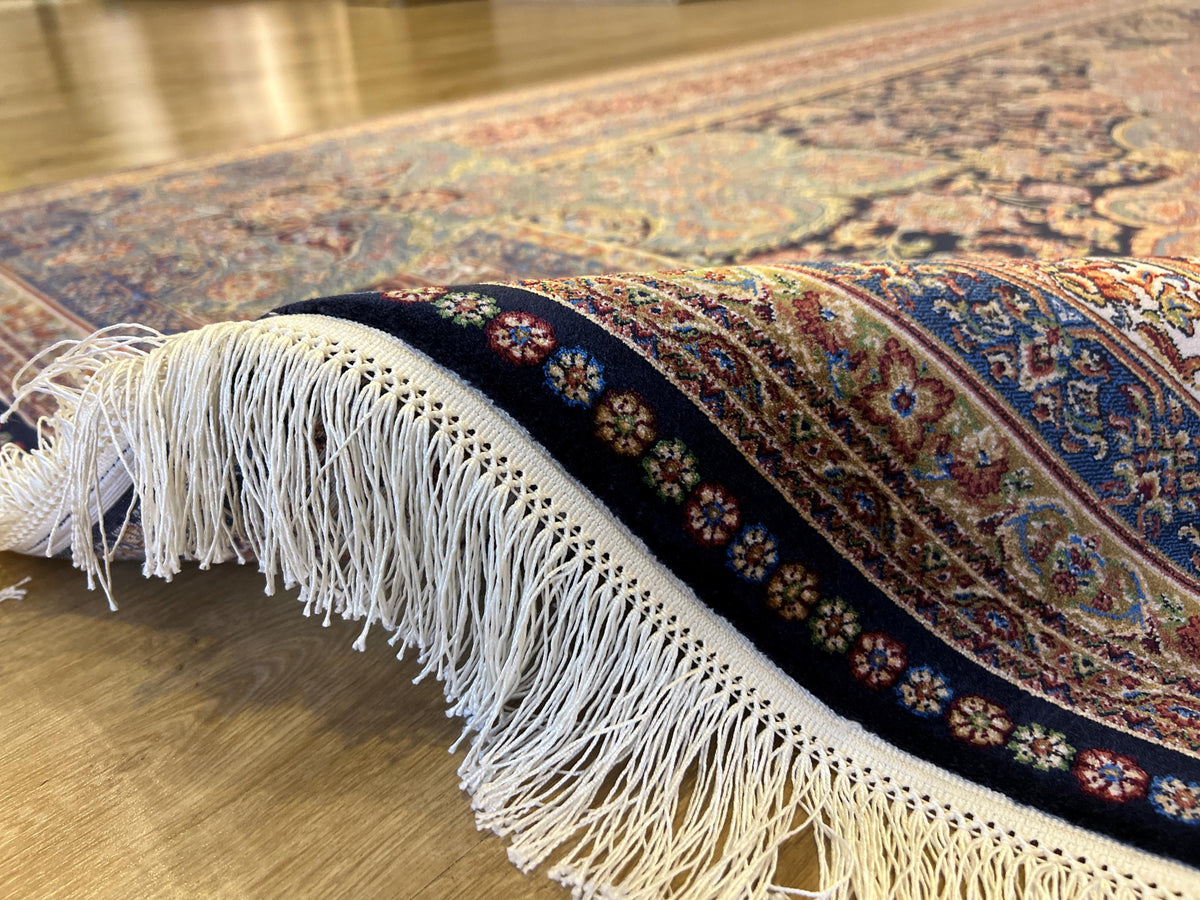 7x10 ft Dark Blue Silk Rug, Classic Medallion Design Silk Carpet, Luxury Home Decor