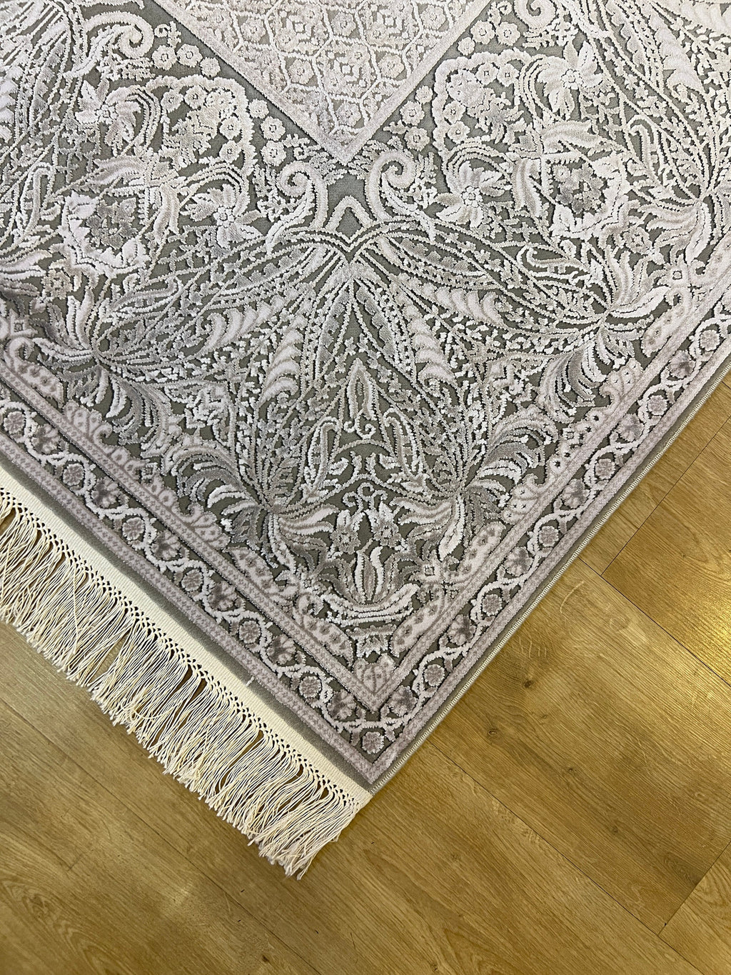 Gray Bamboo Rug, Turkish Luxury Carpet, 5x8 ft