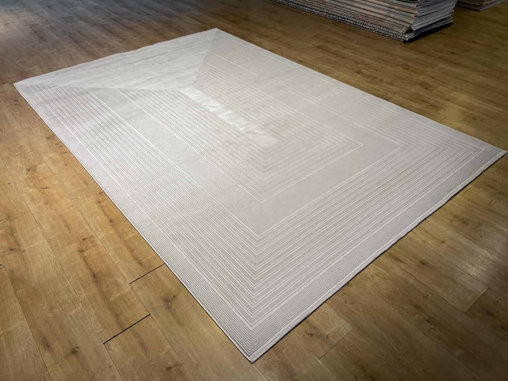 7x10 ft Ivory Cream Bamboo Rug, Striped Modern Bamboo Carpet