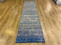Blue Ethnic Pattern Bamboo Runner Rug, 3x10 ft, Modern Hallway Rug