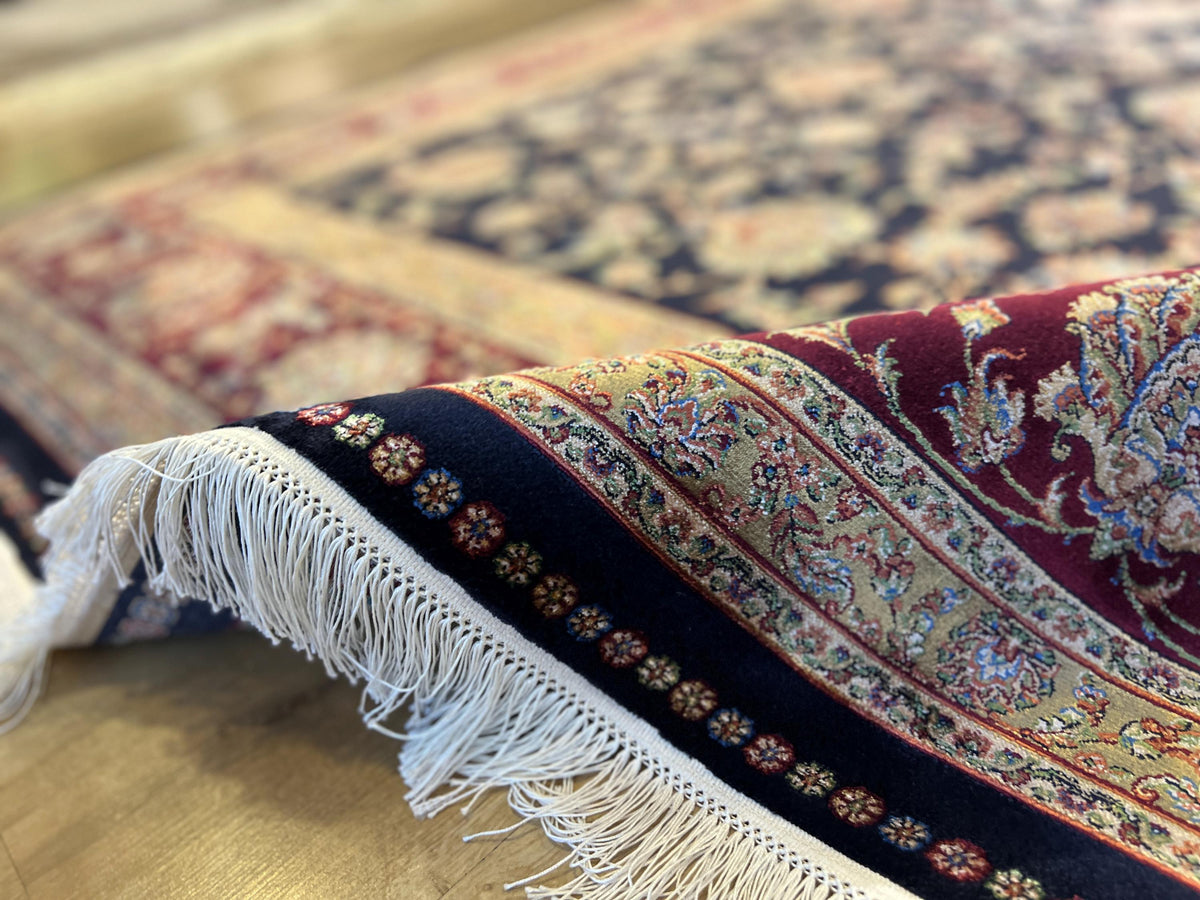 Dark Blue Silk Palace Rug, Turkish Oushak Style, 8x11 ft