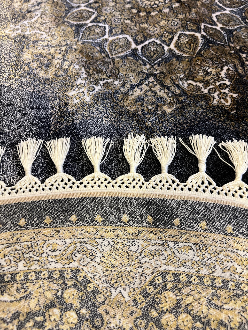 Black Gold Modal Silk Round Rug, Turkish Carpet (5x5 ft)