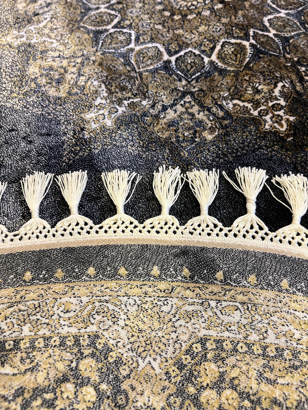 Black Gold Modal Silk Round Rug, Turkish Carpet (5x5 ft)