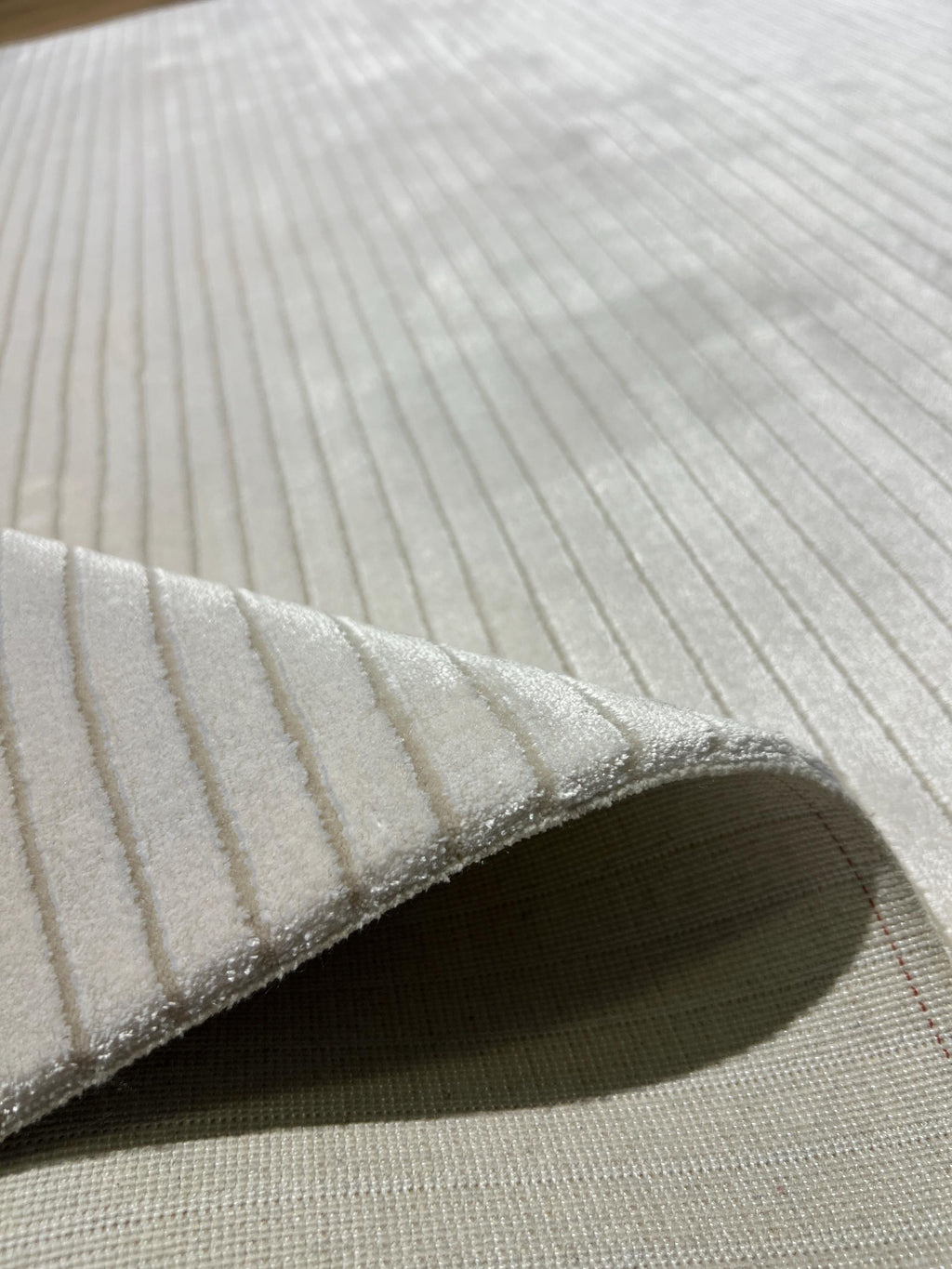 5x8 ft Ivory Cream Striped Bamboo Rug, Soft Modern Carpet