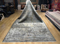 Gray Gold Bamboo Rug with Antique Distressed Medallion Pattern