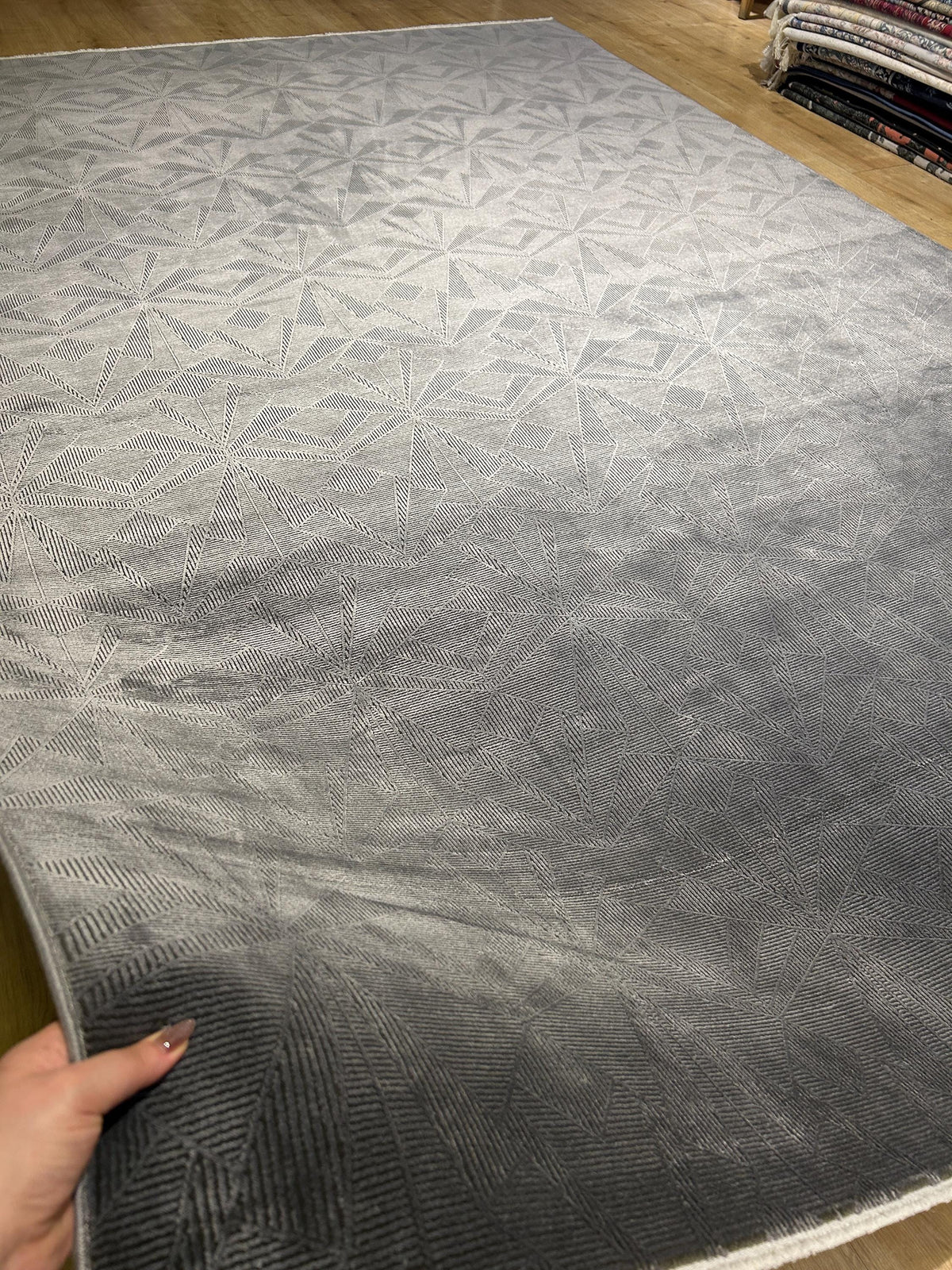 7x10 ft Dark Gray Bamboo Rug, Geometric Striped Modern Area Rug