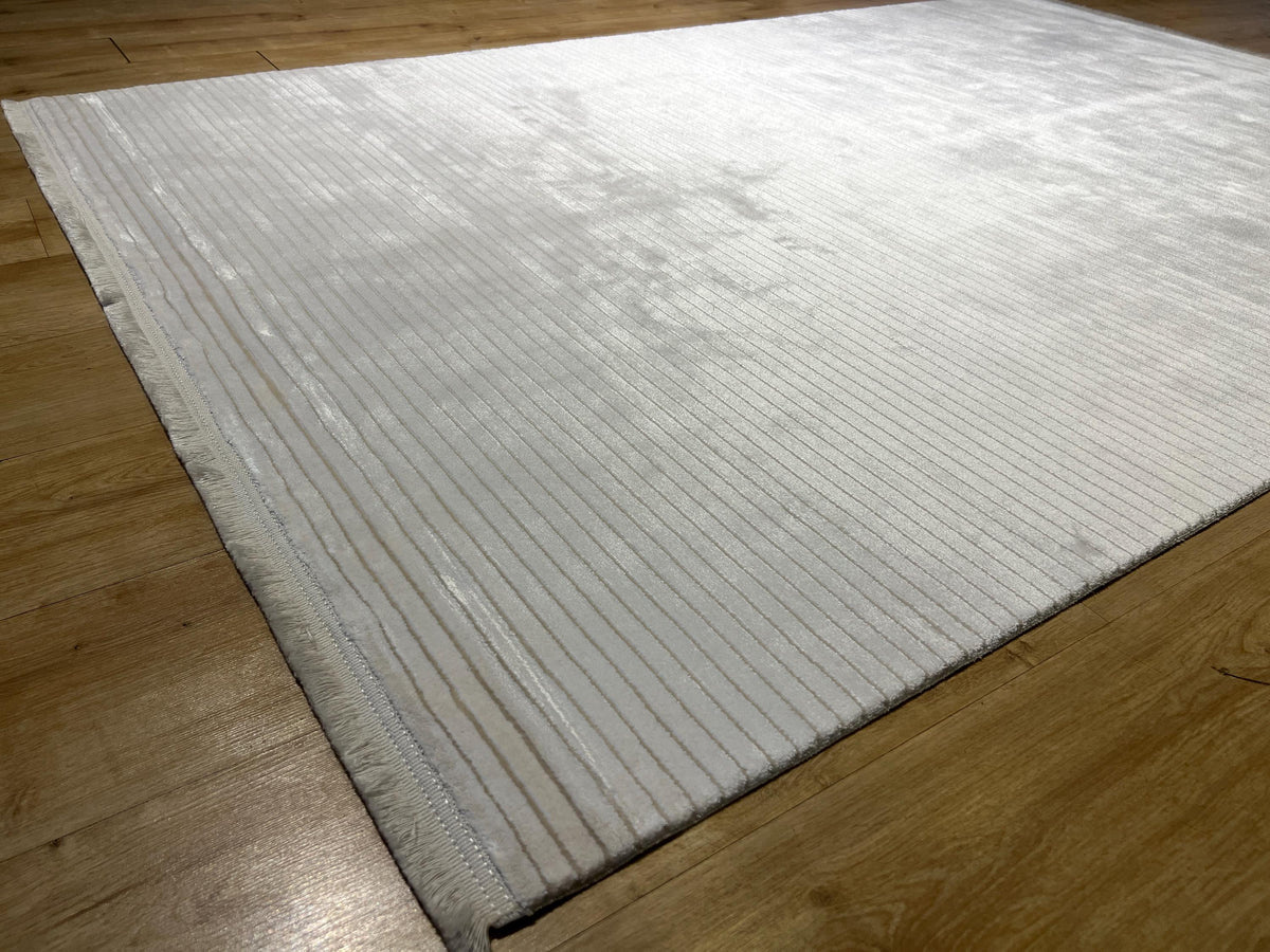5x8 ft Ivory Cream Striped Bamboo Rug, Soft Modern Carpet