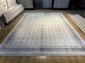 10x13 ft Gray Traditional Ethnic Geometric Bamboo Rug with Border